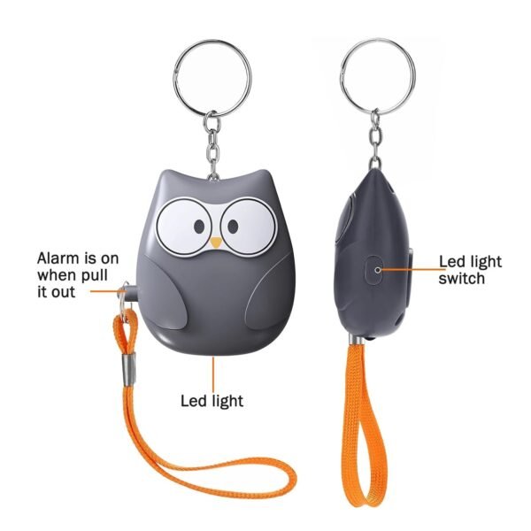 portable owl shape personal safety alarm keychain