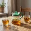 elegant glass tea pot with matching cups set (1 set)