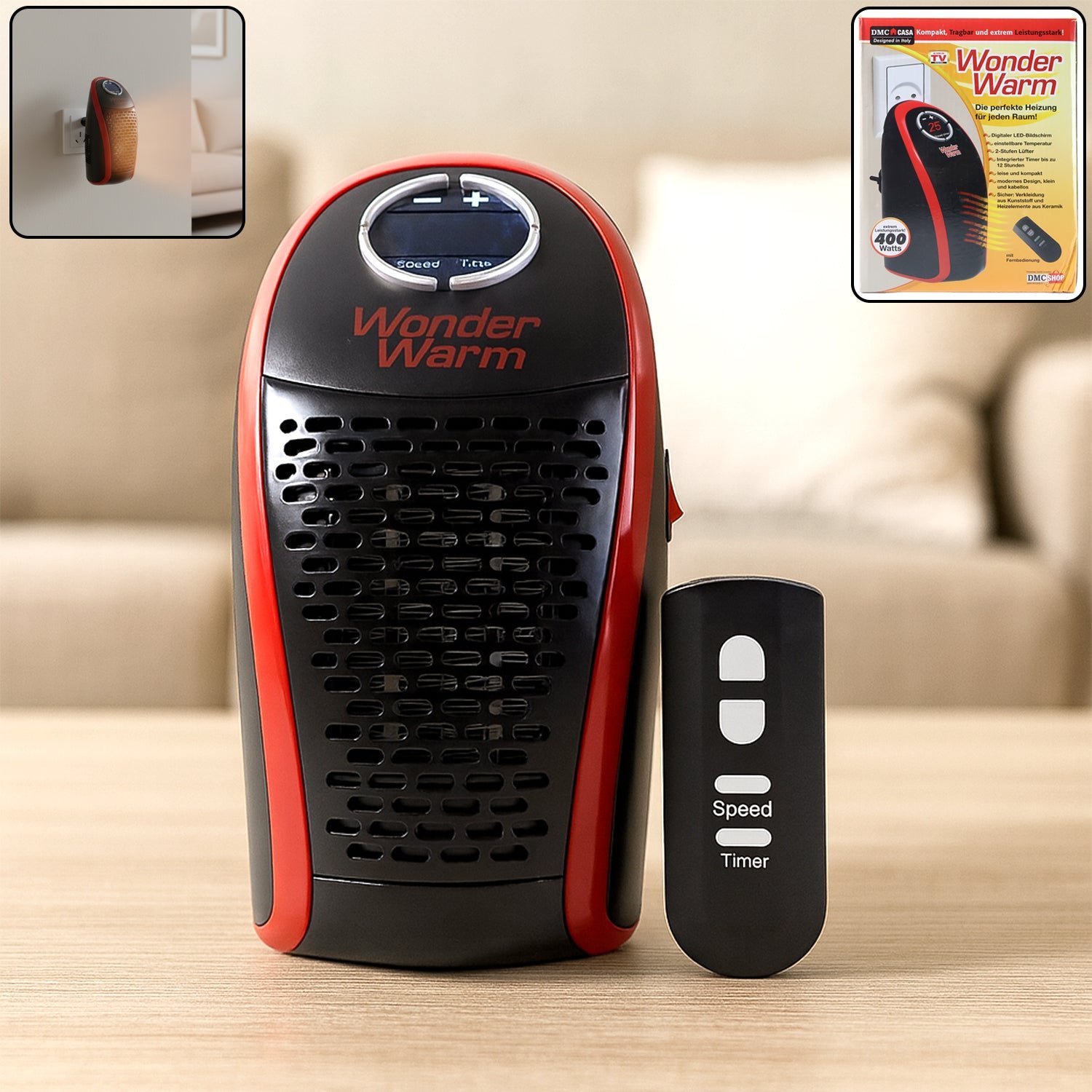 wonder warm 400w wall plug room heater with remote control (1 pc)