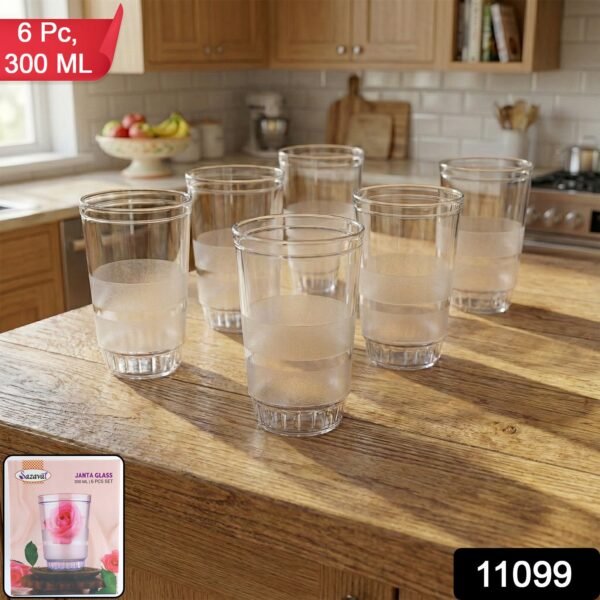 transparent janta drinking glass set (300ml, 6 pc set)