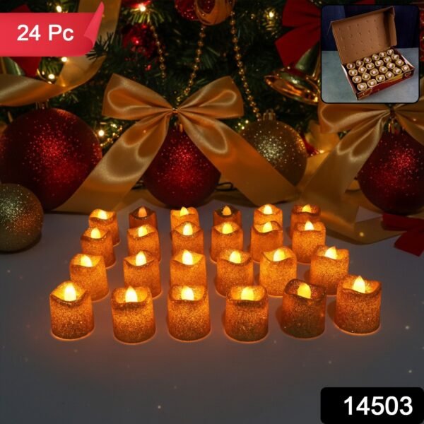 christmas premium glitter led tealight candles (24 pc set)