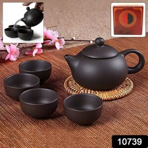 premium black clay / ceramic tea set with teapot & 4 cups