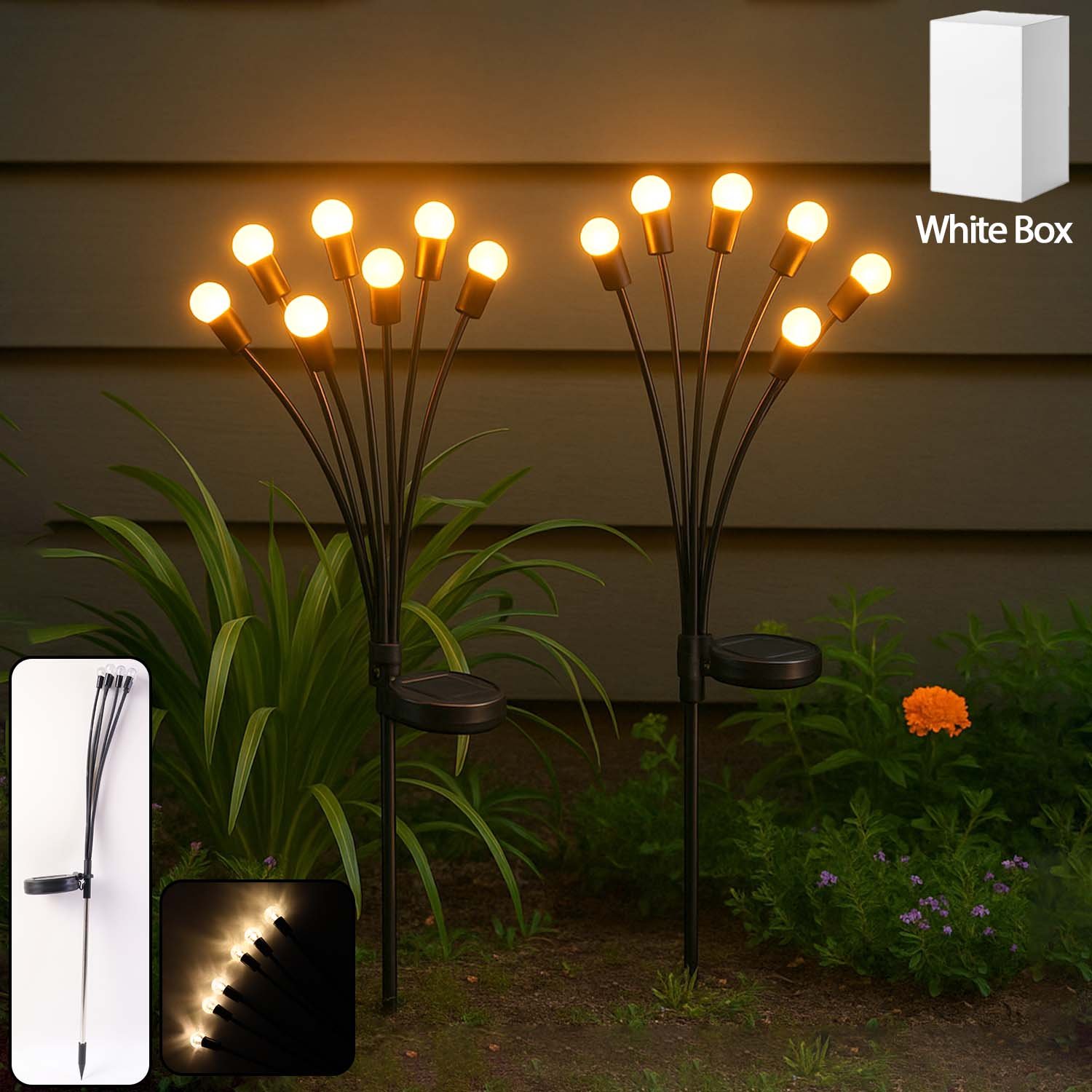 2 pc solar led garden stake firework lights