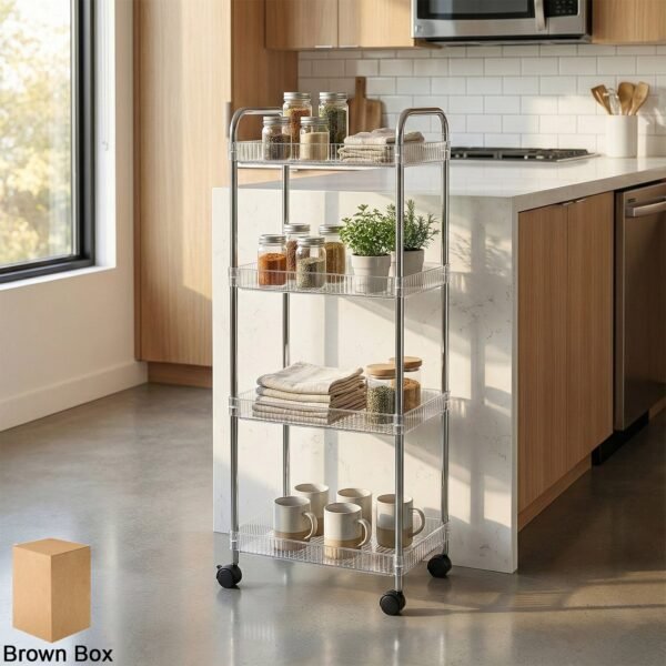 4 layer multipurpose storage trolley with wheels
