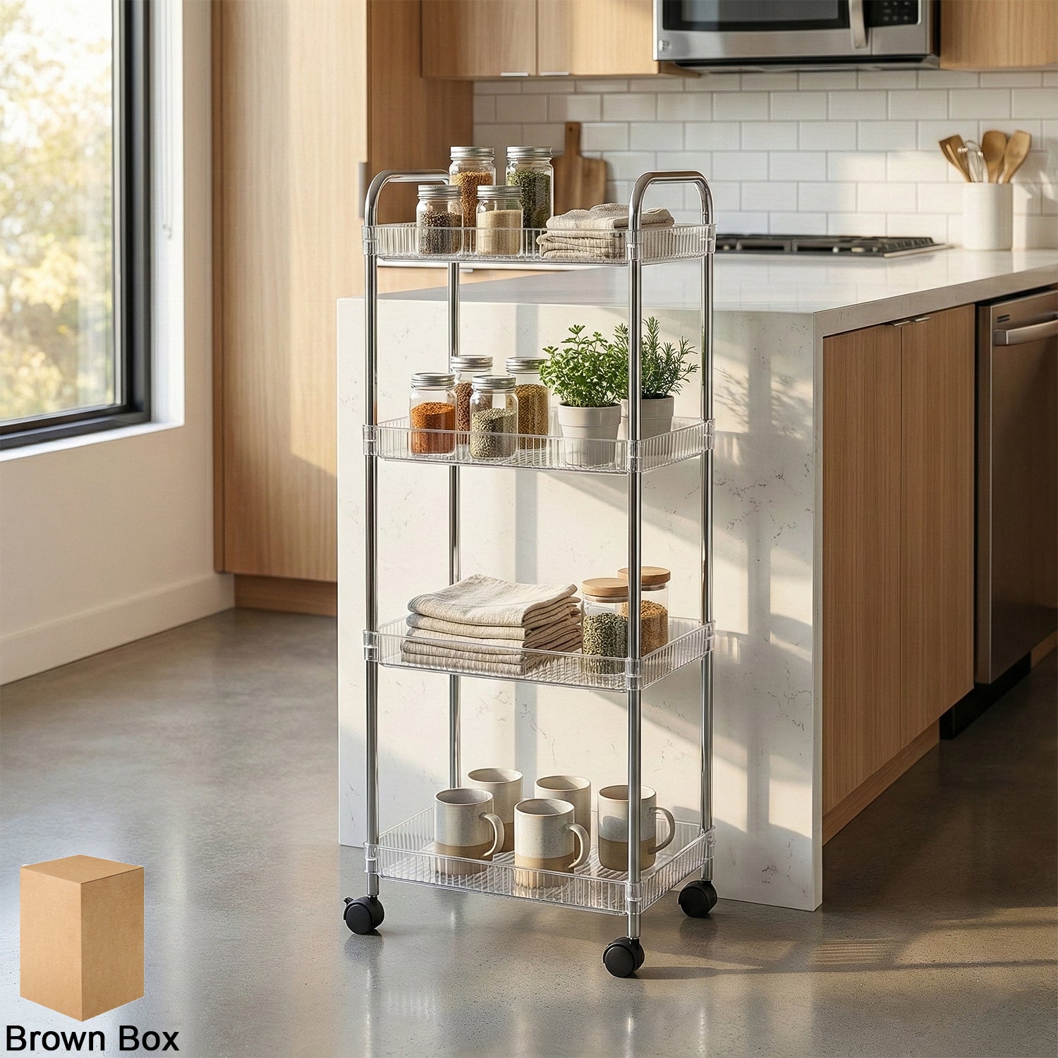4 layer multipurpose storage trolley with wheels