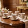 premium floral porcelain tea cup and saucer set (12 pc set)