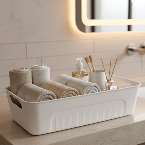 white plastic storage basket tray set (4 pcs)