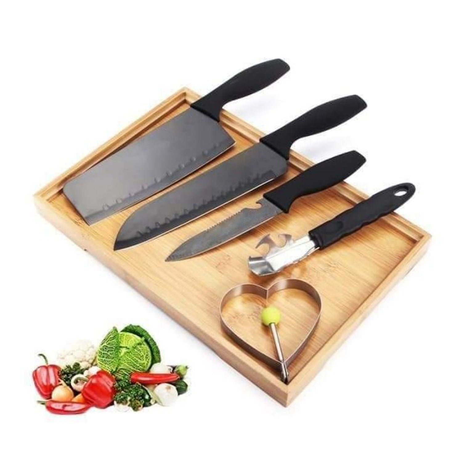 5 piece stainless steel kitchen knife set â€“ chef, chopping, utility, butcher knives