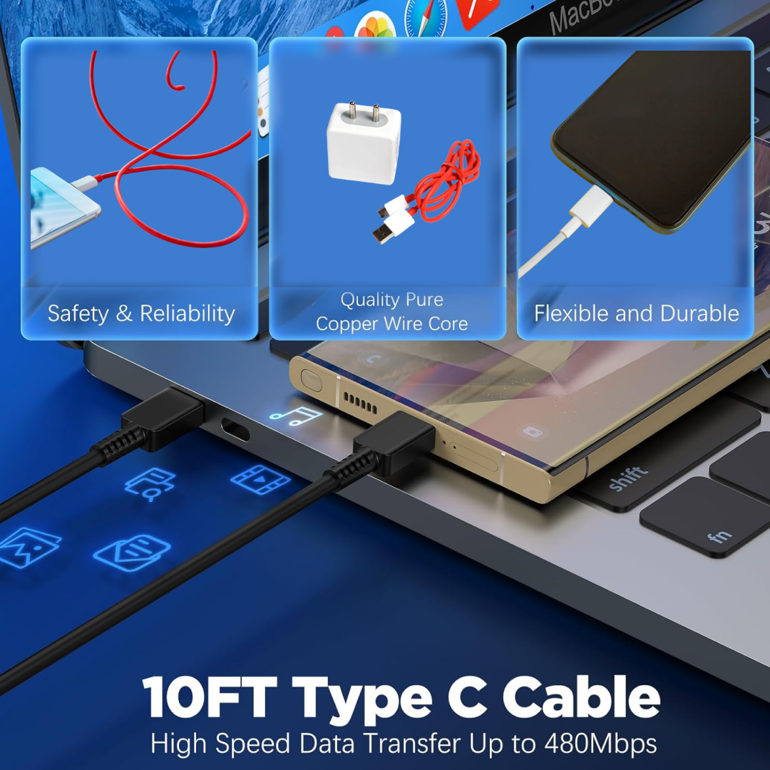 super fast charger with cable for all iphone, android, smart phones, tablets.