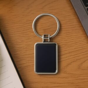 Premium Rectangular Black & Silver Metal Keychain (1 Pc)
