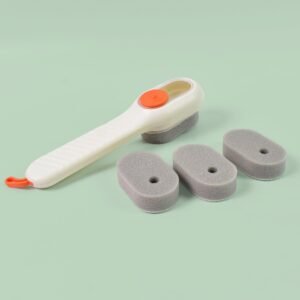 Cleaning Sponge Brush Liquid / Soap Dispenser & With 4 Refill Brush Heads (1 Set)