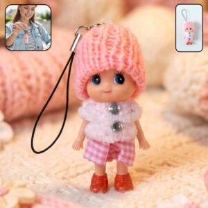 Cute Mini Doll Keychain Soft Knitted Cap Girl Charm Keyring (1 Pc / Mix Color)