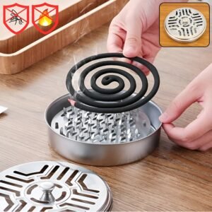 Stainless Steel Mosquito Coil Stand with Smoke Vent Lid (1 Pc)
