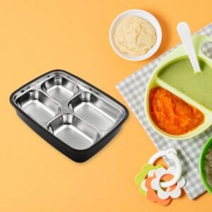 Black Transparent 4 Compartment Lunch Box for Kids and adults For Office, Travel, School