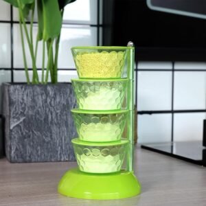 4 Section 360° Rotating Box Plastic Pickle Tower Spice Rack with 4 Spoons 1 Set