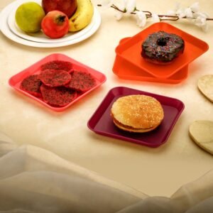 Square Plastic Dinner Plate Set (Set of 6 Pcs) Colorful Snacks / Breakfast Plate (Set of 6 Pcs)