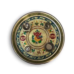 Stainless Steel Pooja Thali with Golden Chain, Diamond, Pearl & Fancy Stones