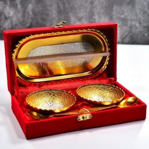Gold Silver Plated 2 Bowl 2 Spoon Tray Set