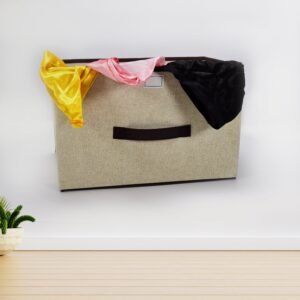 Foldable Storage Box with Lid and Handles Cotton Linen Organizer for Nursery