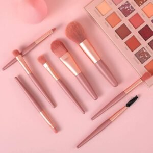 8-Piece Mini Makeup Brush Kit – Portable Premium Synthetic Set with Case (Mix Colors)