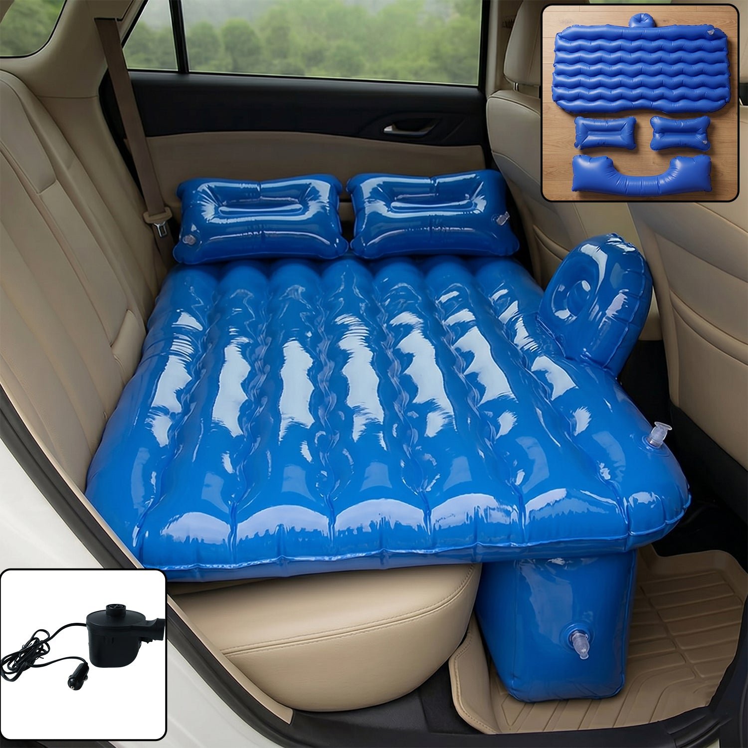 Portable Inflatable Car Air Mattress Bed with Pillow Set (1 Set)