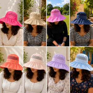 Women’s Wide Brim Sun Protection Hat with Open Top & Mesh Design (Random Color 1 PC)
